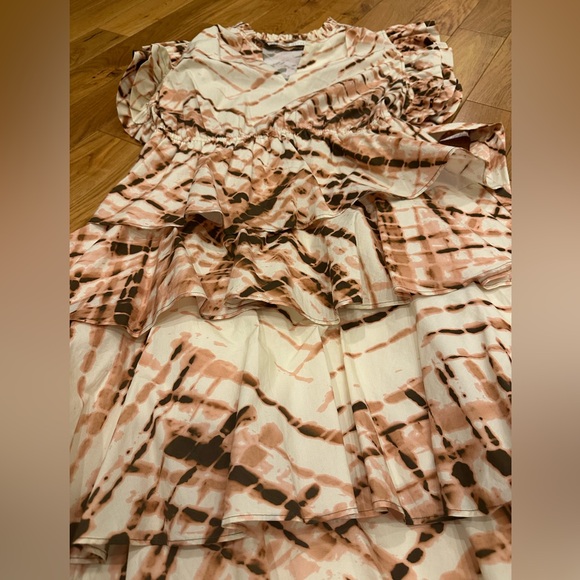 Marie Oliver Tie-Dye Ruffle Midi Dress in Cream and Brown - Picture 6 of 7
